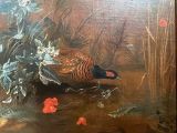 a painting of a pheasant in a field of flowers