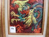 a picture of a painting of a rooster in a gold frame