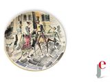 a plate with a picture of a group of people on it