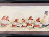 framed picture of a painting of a group of foxes in a field