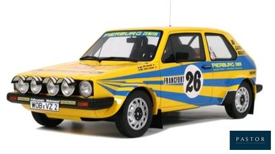 a yellow and blue car with a number on it