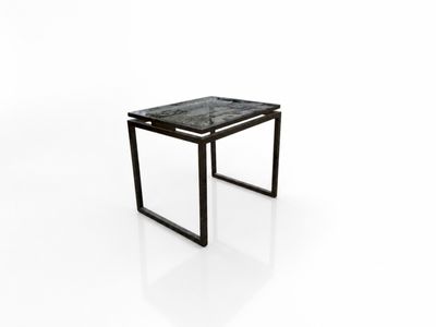 une image représentant une petite table avec un piètement en métal et un plateau en marbre