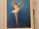 tableau représentant une ballerine en tutu blanc posée sur un chevalet