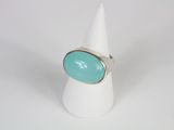 a close up of a white cone with a turquoise ring on it