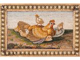 an image of a picture of a chicken laying down on the ground