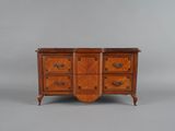 a wooden dresser with four drawers and two doors