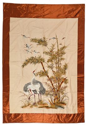 une peinture représentant deux oiseaux et un bambou sur fond blanc