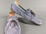 men ' s blue sued moccali shoes with laces on them