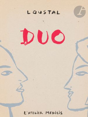 a drawing of two people facing each other on the cover of a book