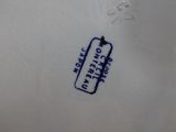 a close up of a plate with a blue and white design on it