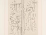drawing of a man and a woman standing in front of a store