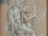 drawing of a man sitting on a chair with a bird in his hand