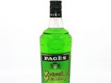 a bottle of green liquid sitting on top of a white surface