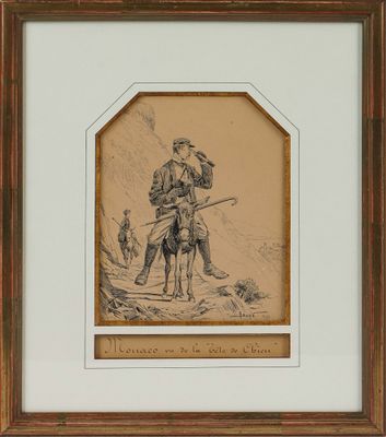 drawing of a man riding a horse with a gun in his hand