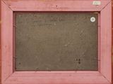 painting of a pink frame with writing on the bottom of it