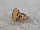 an image of a gold ring with a coin in the middle