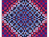a red, blue and black square pattern on a white background