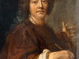 un vieux tableau représentant un homme tenant un morceau de papier à la main