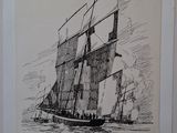 une photo représentant un dessin d'un bateau sur l'eau