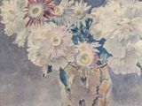 a painting of flowers in a vase on a table