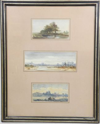 deux aquarelles représentant un paysage avec des arbres et une rivière