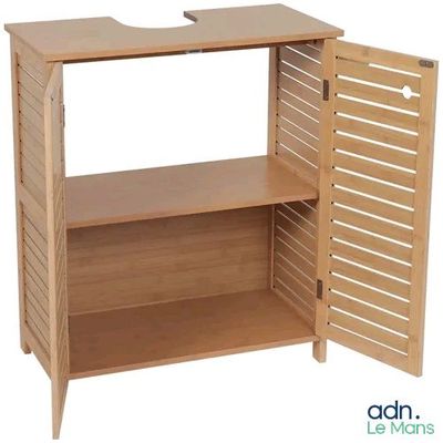 a wooden cabinet with shutters open to show the contents