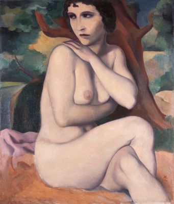 une image représentant un tableau d'une femme nue assise sous un arbre