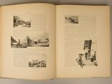 an open book with pictures of people and buildings on it