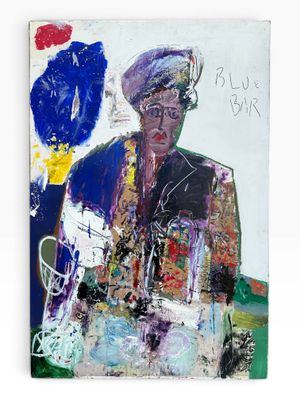 an image of a painting of a man with a hat and glasses