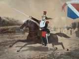 a painting of a man riding a horse with a sword