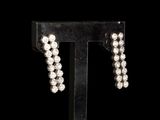 a close up of a pair of earrings on a stand