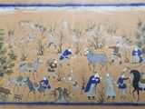 an image of a painting of people and animals in a field