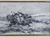 tableau représentant deux hommes à cheval dans un champ, avec le ciel en arrière-plan