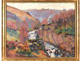 une image représentant un tableau d'un ruisseau dans un paysage montagneux