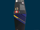 a black box with a blue and yellow design on it