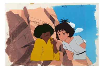 an image of a painting of a boy and a girl standing next to each other