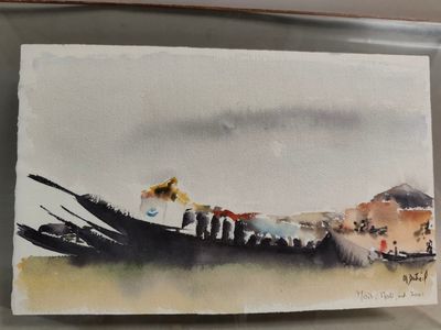 une peinture à l'aquarelle d'un bateau dans l'eau