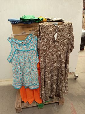 un portant avec des vêtements accrochés dessus, devant un mur blanc