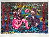 une photo d'un tableau représentant un homme et une femme dans les bois