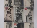 several old black and white photographs of a building and a street