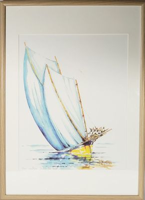 a picture of a painting of a sailboat in the water