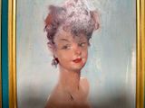 a painting of a woman with a pink hat in a gold frame