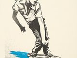 dessin représentant une personne faisant du skateboard dans la rue