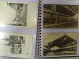 four old photos of a train station in a book