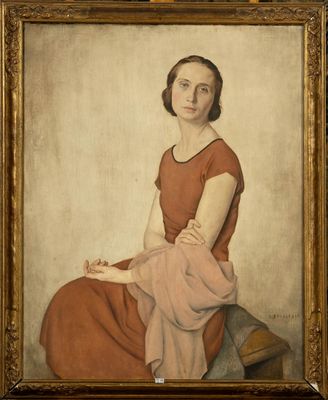 Huile sur panneau "Portrait de Madame Buisseret". Signée en bas à droi