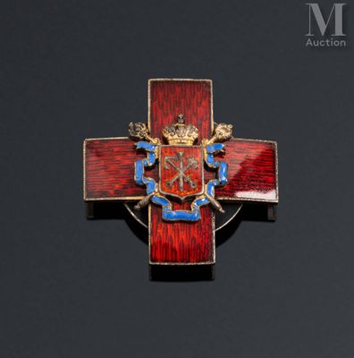an image of a red and blue cross with a crown on it