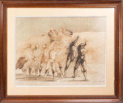 une image représentant un dessin d'un groupe de chevaux courant en file indienne