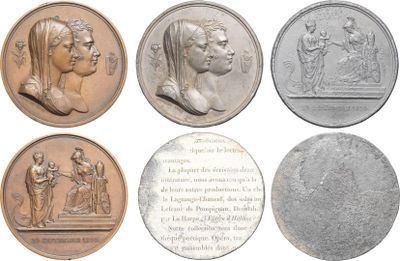 several different types of coins with a woman and a man on them