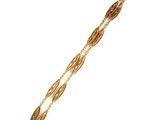 a close up of a gold bracelet on a white background