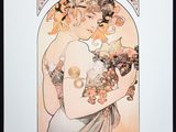 a painting of a woman holding a bunch of flowers in her hands